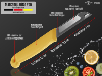 Gemsemesser aus Solingen Schlmesser Set 10er Kchenmesserset Made in Germany Obstmesser Gelb mit Scharfem und Przisem Schnitt Allzweckmesser zum Schneiden von Obst und Gemse - Kurz